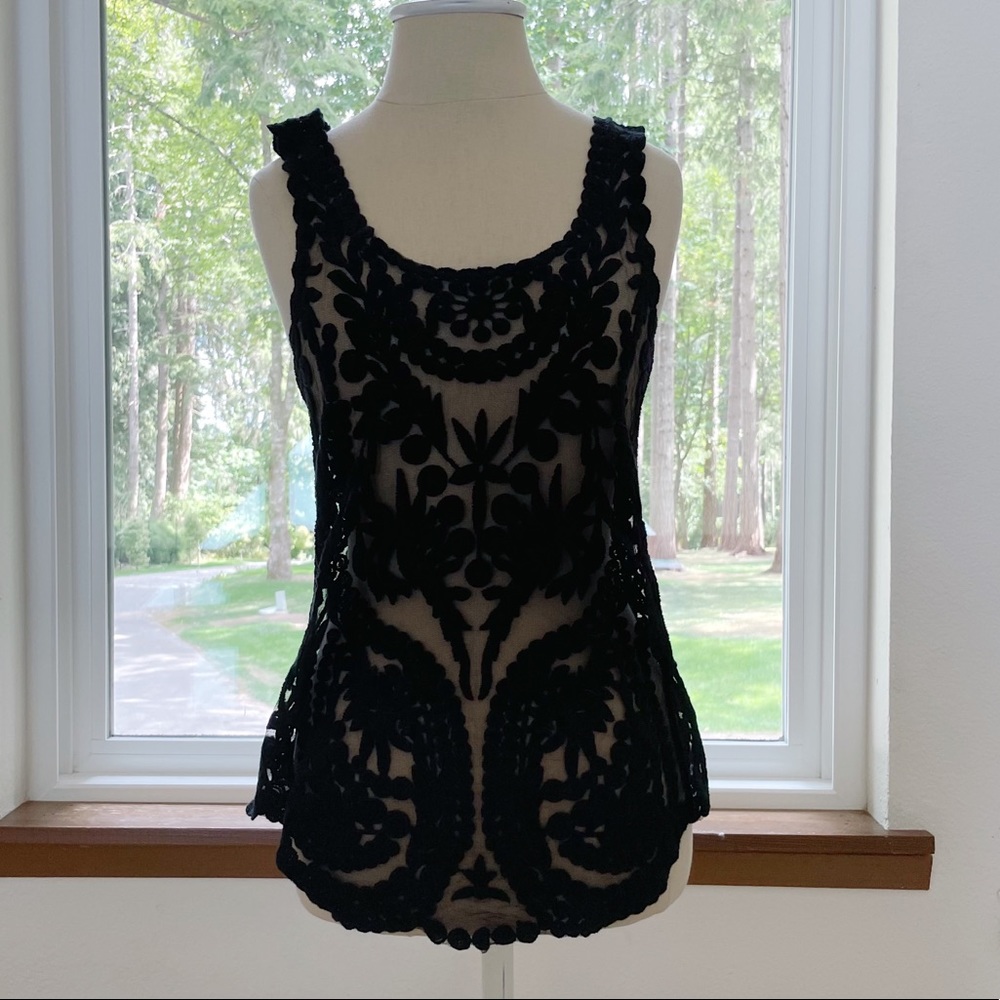 Painted Threads Black Damask Tank Top
